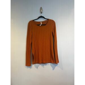 by Anthropologie Ribbed Long Sleeve Top – Rust Orange – Size M